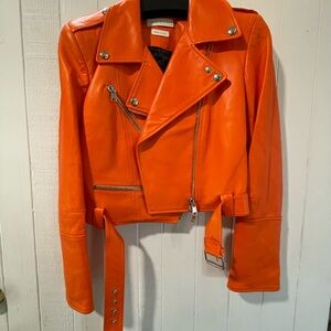 Alexander McQueen Vibrant Orange Leather Jacket
